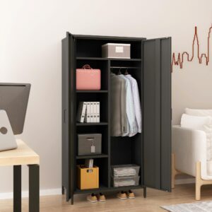 Steehoom Metal Armoire, Wardrobe Closet Cabinet with 1 Hanging Rod and 4 Shelves for Bedroom, Changing Room, Laundry Room, Office (Black)