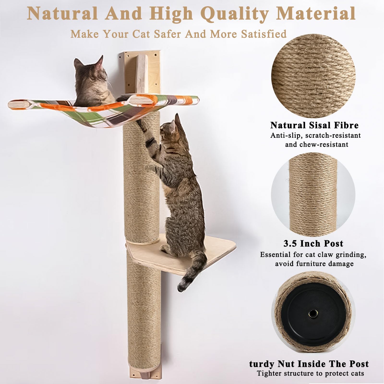 Lainballow 4 Pcs Cat Scratching Post Replacement, Natural Jute Pole Cat Tree Replacement Parts, Cat Scratch Pole with 8 M8 Screws and 1 Wrench for Indoor Kittens Tower (11.8 x 3.3 in)