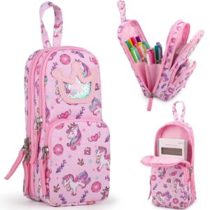 berryrizz unicorn large capacity pencil case pen pouch organizer canvas pencil bag with handle school supplies for teen girls-pink