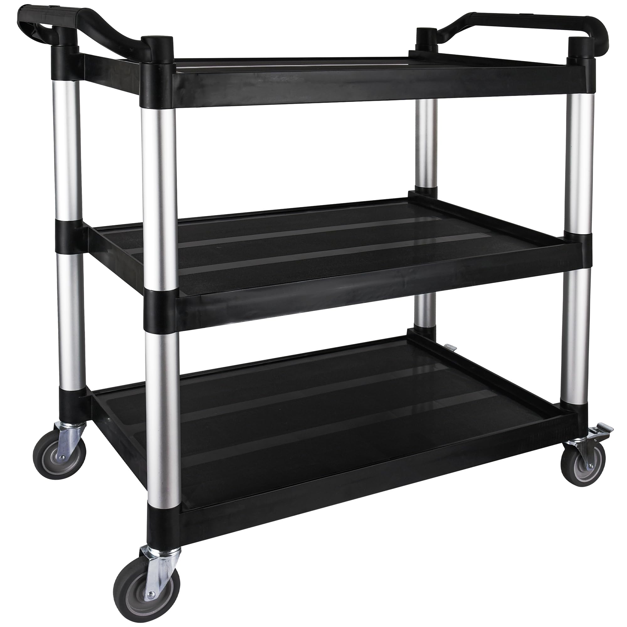 Utility Cart On Wheels 3 Tiers Service Cart with Wheels Plastic Heavy Duty Carts for Restaurant/Kitchen/Hotel/Laundry/Studio/Garage-Large