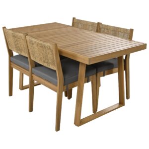 Merax Acacia Wood Outdoor Dining Set for 4,Waterproof Patio Furniture with 1 Table and 4 Chairs,and Thick Cushions for Balcony, Vourtyard, and Garden, Gray