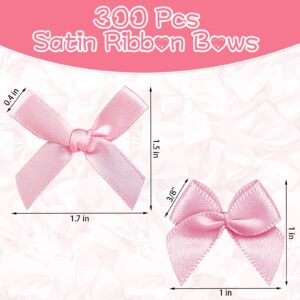 HFKPJRT 300Pcs Mini Pink Bows - 1.5" Mini Bows for Crafts, Mini Satin Bows for Gift Wrapping, Mini Ribbon Bows for DIY, Baby Shower, Birthday Party, Wedding Decorations, Christmas Bows for Present