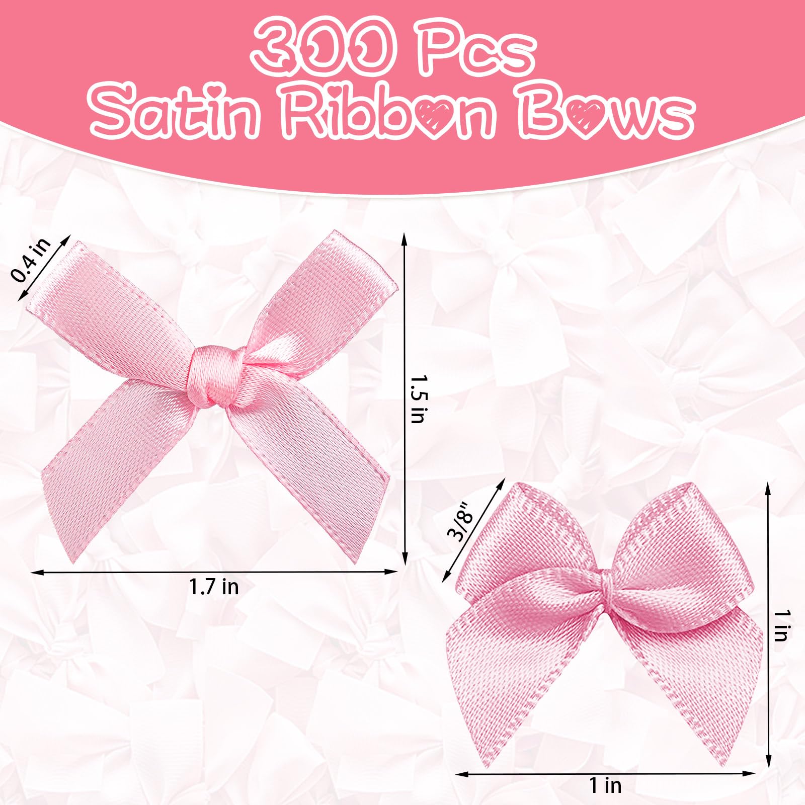 HFKPJRT 300Pcs Mini Pink Bows - 1.5" Mini Bows for Crafts, Mini Satin Bows for Gift Wrapping, Mini Ribbon Bows for DIY, Baby Shower, Birthday Party, Wedding Decorations, Christmas Bows for Present