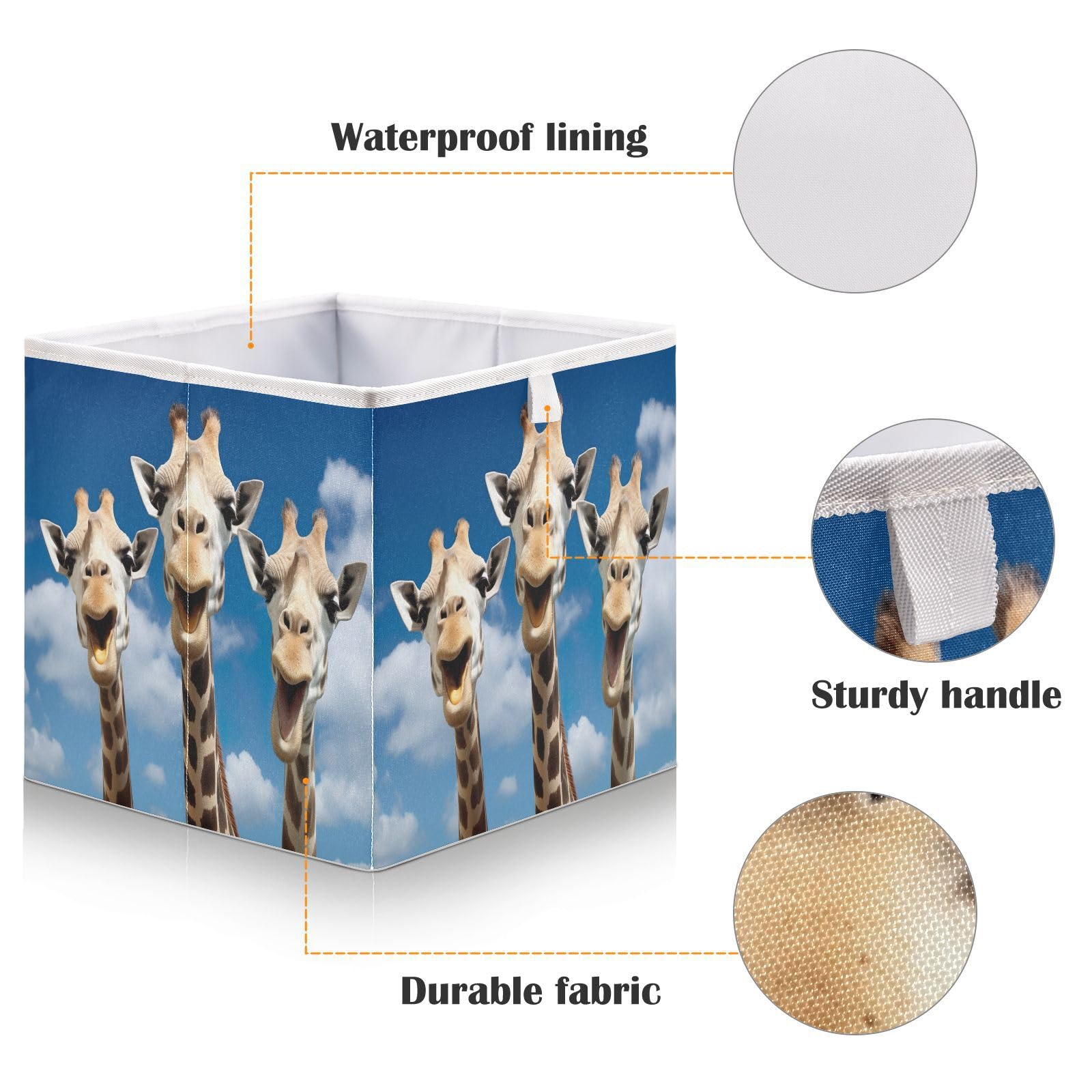 Kigai Funny Giraffes Cube Storage Bins - 11x11x11 in Large Foldable Cubes Organizer Storage Basket for Home Office, Nursery, Shelf, Closet