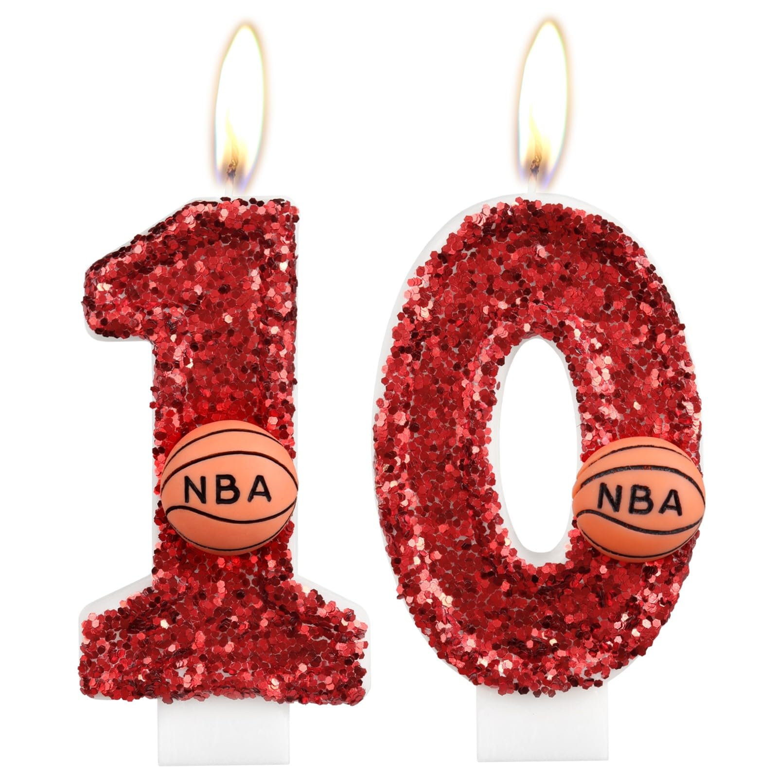 iNINGER Birthday Candle Number 10 Red NBA Birthday Cake Candle with Red Basketball Birthday Candle 10th,Birthday Party Kids Adults Numeral Anniversary Celebrations Supplies,Fun and Unique Party Decor