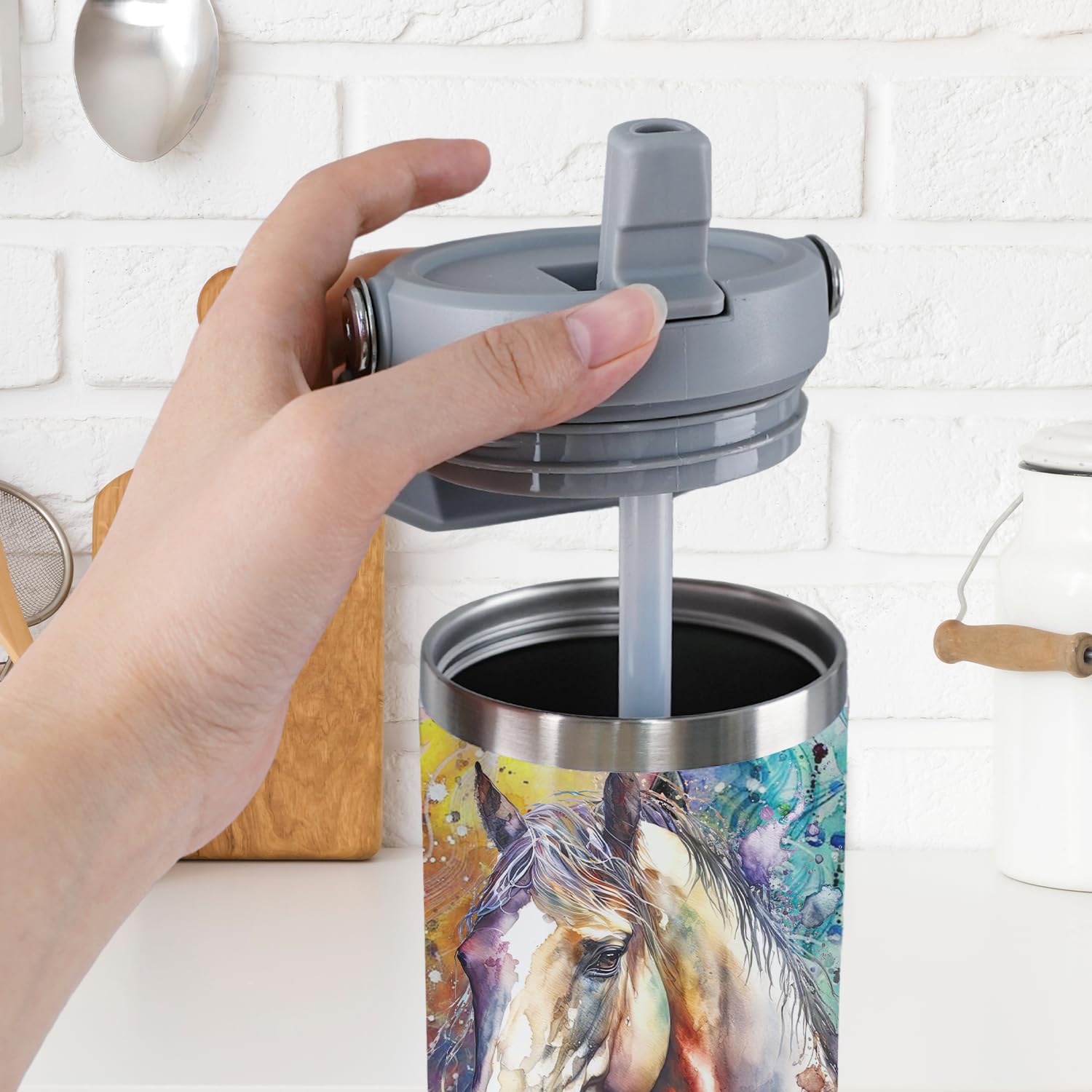 Unyopsa Horse Tumbler with Lid and Straw Stainless Steel Tumblers 30 Oz Insulated Horse Water Bottle Tie Dye Cup Mug with Handle Horse Gifts for Women Men Gift for Girls Horse Lovers