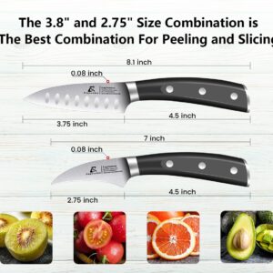 CoquusAid Paring Knife set, 2PCS small kitchen knife for fruit, 3.8 Inch Fruit knife and 2.75 inch Bird Beak peeling knife,Premium Germany Stainless Steel Ergonomic Handle,Elegant Black Ideal for Gift