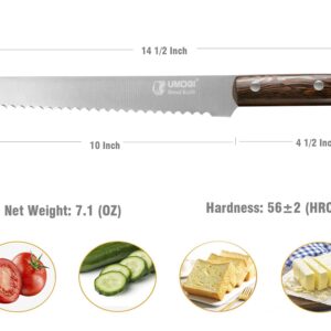 Premium 10 Inches German High-Carbon Stainless Steel Bread Knife - Ultra Sharp Serrated Blade, Full Tang Natural Wooden Handle - Ideal for Slicing Bread Cake Fruits & Vegetables