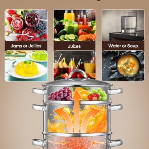 FOHERE 11Qt Steam Juicer Extractor for Canning, Juice Steamer Stainless Steel for Fruit & Vegetables with Glass Lid, Hose, Clamp, Loop Handles, Multipots Cookware for Making Juice, Jelly, Sauces