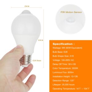 GREENIC Motion Sensor Light Bulbs Indoor, E26 A19 9w Led Outdoor Security Lights with Pir Motion Detector and Dusk to Dawn Sensor, 60 Watt Equivalent, 800lm 3000K Warm White (2 Pack)