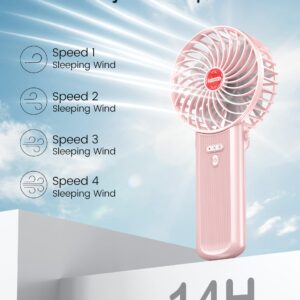 Small Portable Fan Handheld and Rechargeable: Pink Mini Hand Fans 4 Speeds Adjustable Cool Air Wind Multi angle Folding Battery Operated USB Powered Quiet Personal Fans for Women Travel Outdoor Home