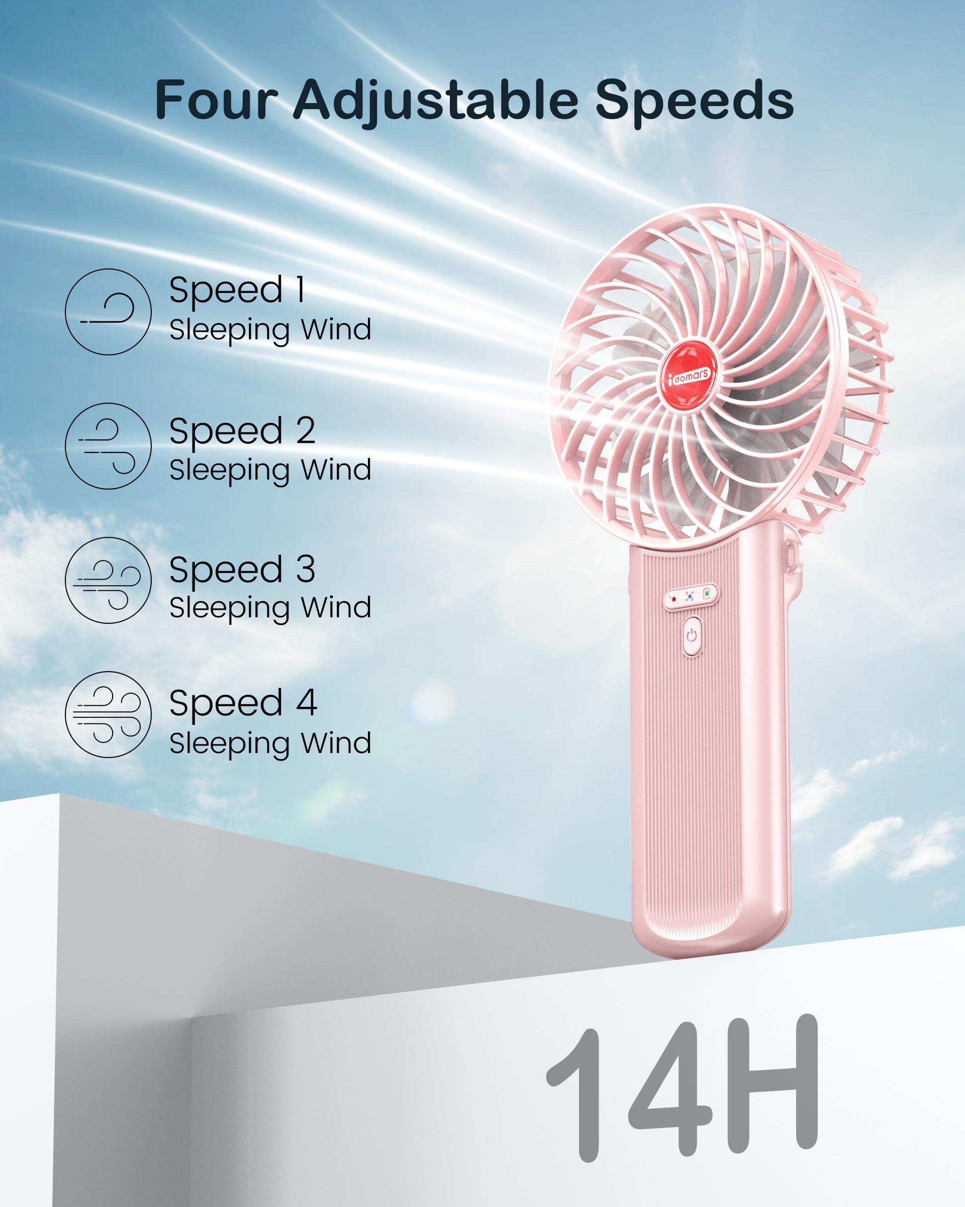 Small Portable Fan Handheld and Rechargeable: Pink Mini Hand Fans 4 Speeds Adjustable Cool Air Wind Multi angle Folding Battery Operated USB Powered Quiet Personal Fans for Women Travel Outdoor Home