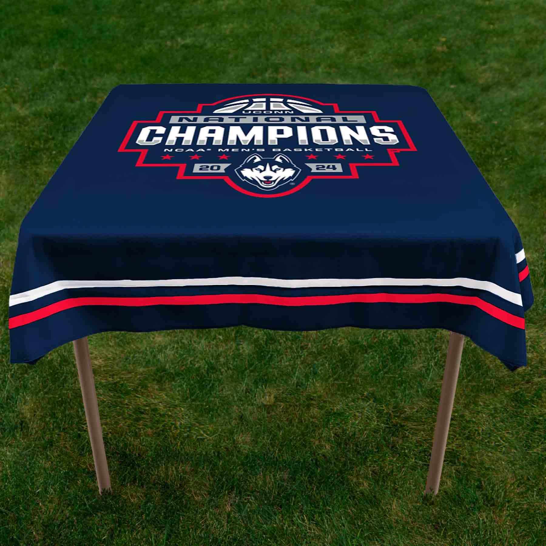 College Flags & Banners Co. Connecticut Huskies 2024 Basketball National Champions Logo Tablecloth or Table Overlay