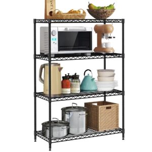 wygmav 4 tier shelf metal wire shelving unit adjustable storage shelves storage rack heavy duty steel standing shelf units for restaurant, garage, kitchen metal shelves with feet leveler, black