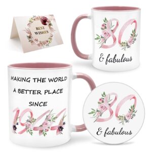 lingdeer 80th birthday gifts for women her, 1944 vintage birthday coffee mugs with silicone coaster, fabulous 1944 gifts ideas for 80 years old women, christmas gifts, gifts for mom sisters grandma