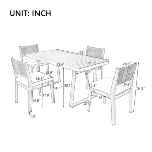 Merax Acacia Wood Outdoor Dining Set for 4,Waterproof Patio Furniture with 1 Table and 4 Chairs,and Thick Cushions for Balcony, Vourtyard, and Garden, Gray