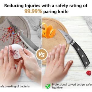 CoquusAid Paring Knife set, 2PCS small kitchen knife for fruit, 3.8 Inch Fruit knife and 2.75 inch Bird Beak peeling knife,Premium Germany Stainless Steel Ergonomic Handle,Elegant Black Ideal for Gift