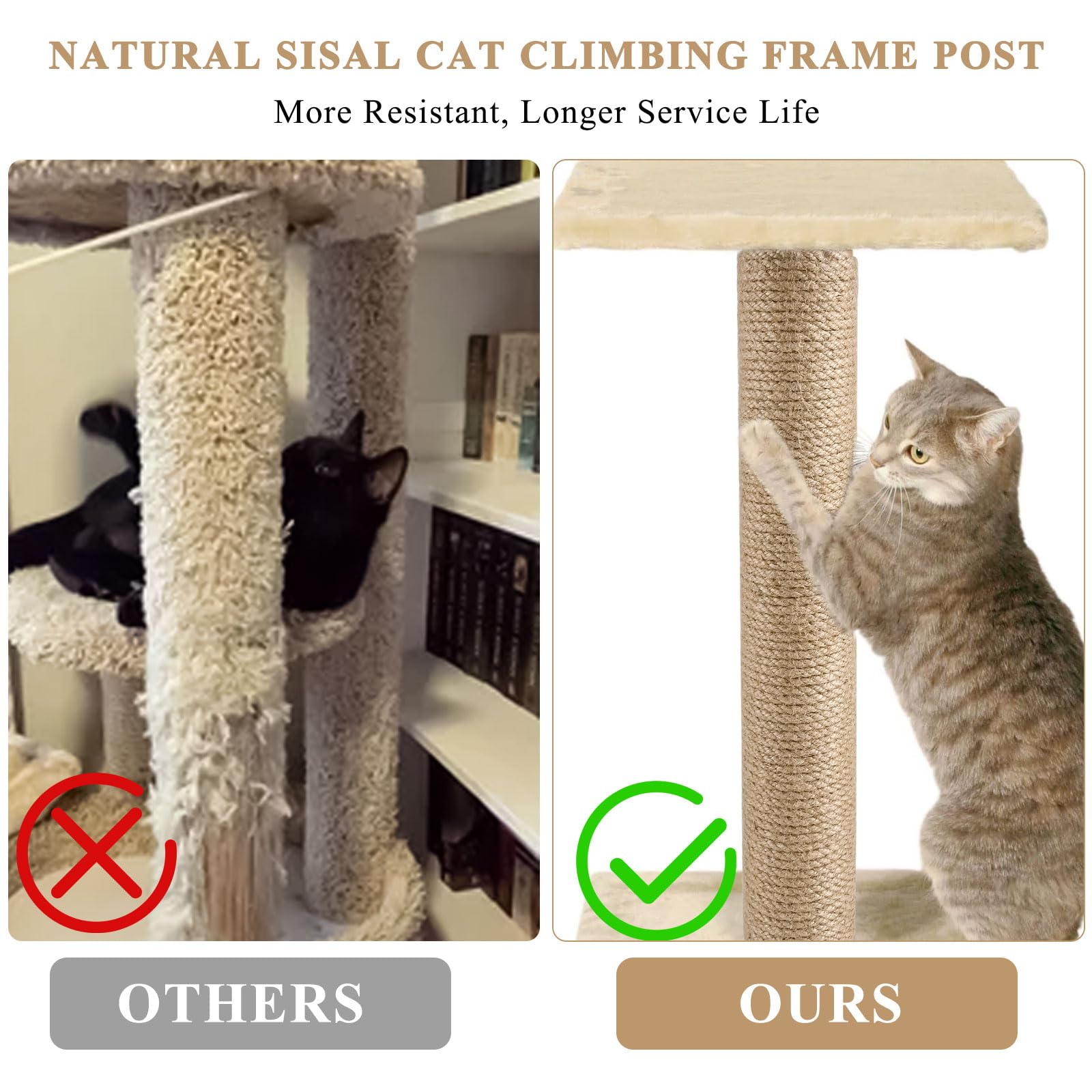 Lainballow 4 Pcs Cat Scratching Post Replacement, Natural Jute Pole Cat Tree Replacement Parts, Cat Scratch Pole with 8 M8 Screws and 1 Wrench for Indoor Kittens Tower (11.8 x 3.3 in)