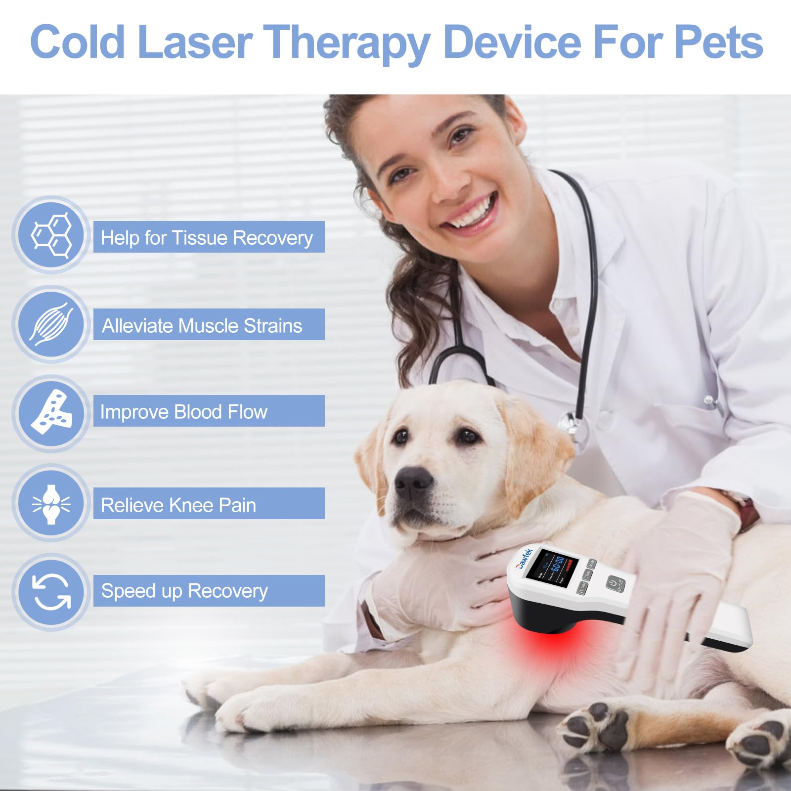 Dawfek Cold Laser Therapy Device for Dogs, 4x808nm+16x650nm, Red Light Therapy for Pain Relief & Аrthritis, Cold Laser Therapy Device Pets, Home Laser Therapy Machine for Dogs, Cats, Horses, Animals