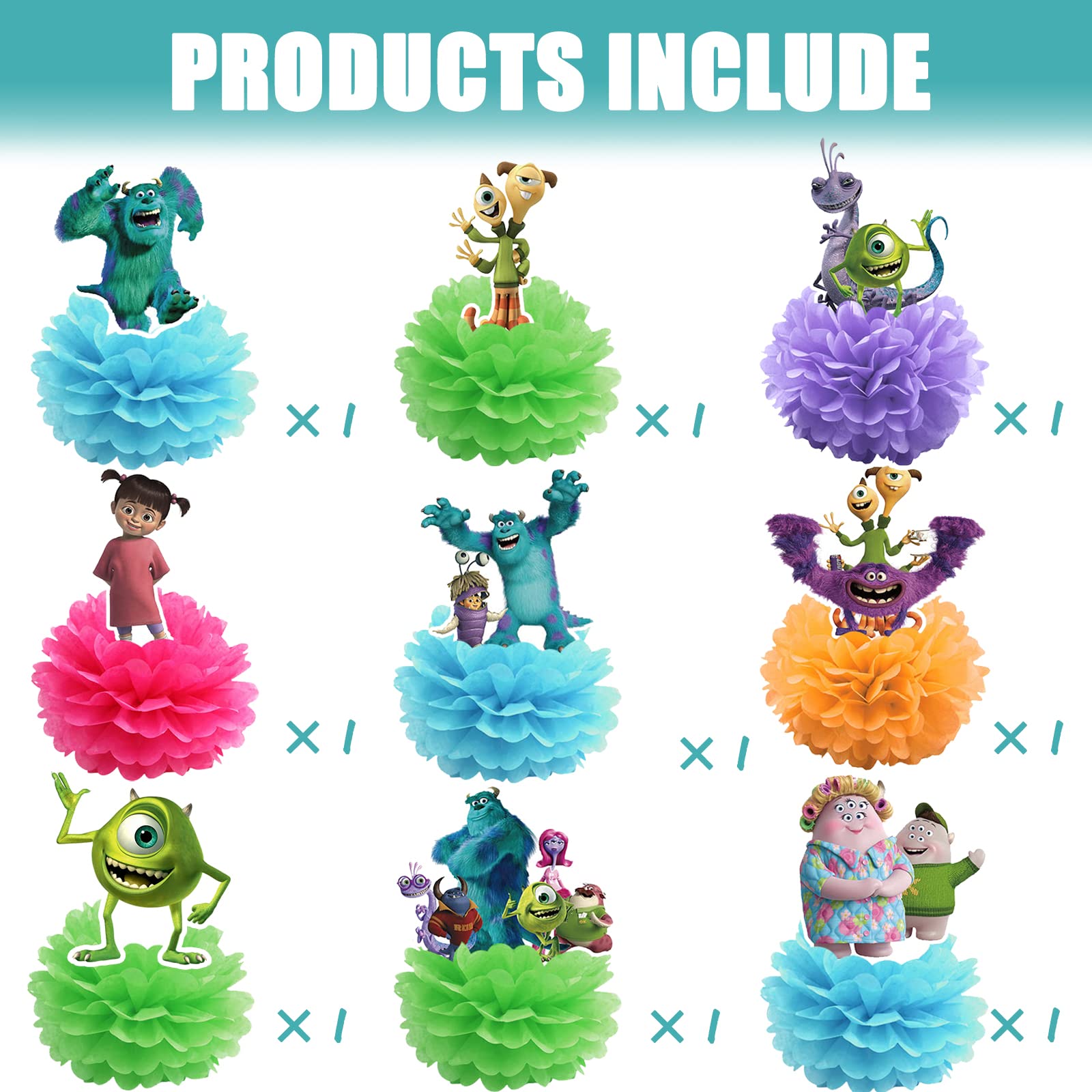 Monster Centerpieces Table Decorations, Monster Birthday Party Supplies, Monster Paper Flowers for Birthday Party Decorations