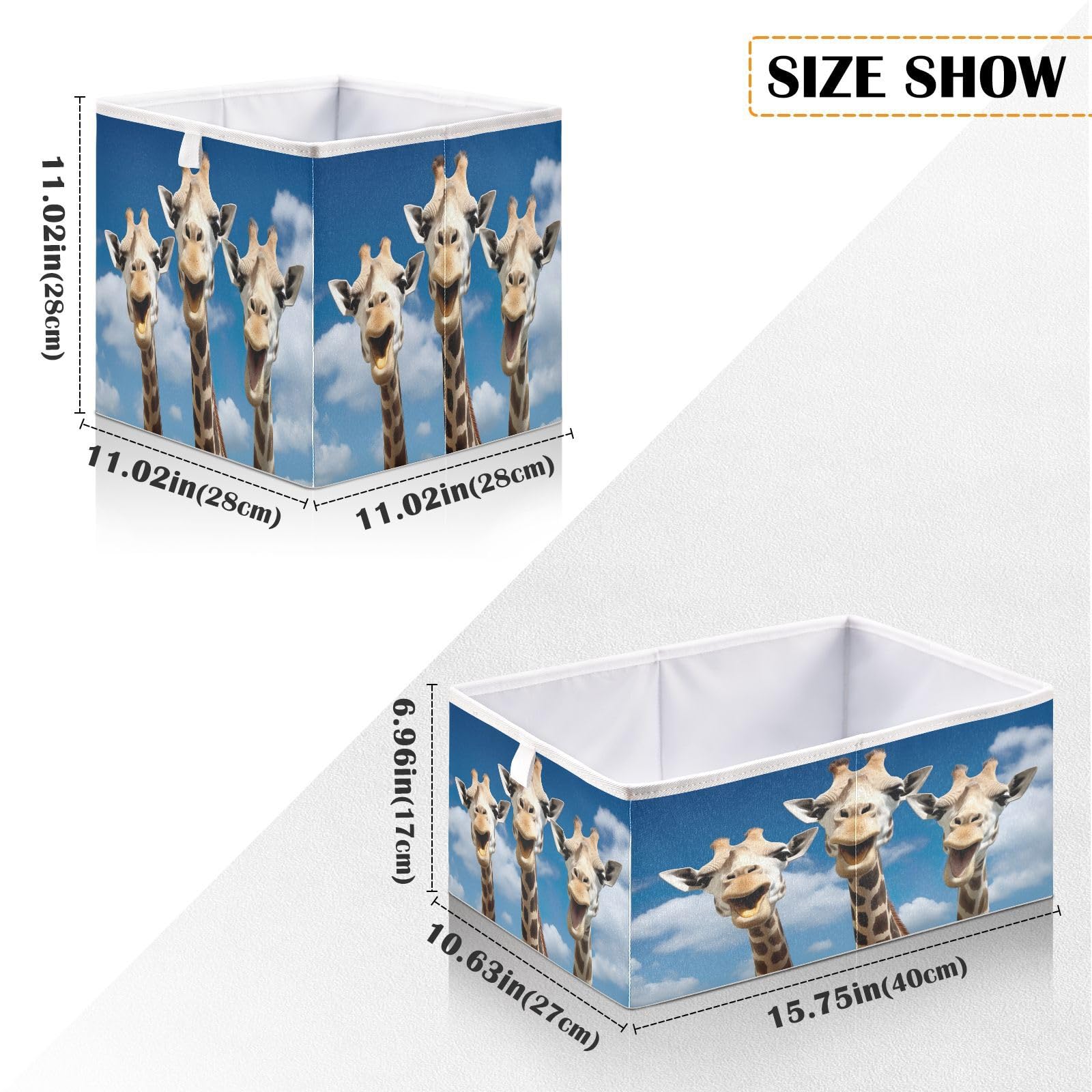 Kigai Funny Giraffes Cube Storage Bins - 11x11x11 in Large Foldable Cubes Organizer Storage Basket for Home Office, Nursery, Shelf, Closet