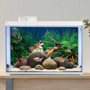 AWERT 30x18 inches Polyester Underwater Grass Plants Aquarium Background Aquatic Plants Stone River Bed and Dead Wood Stone Fish Tank Background