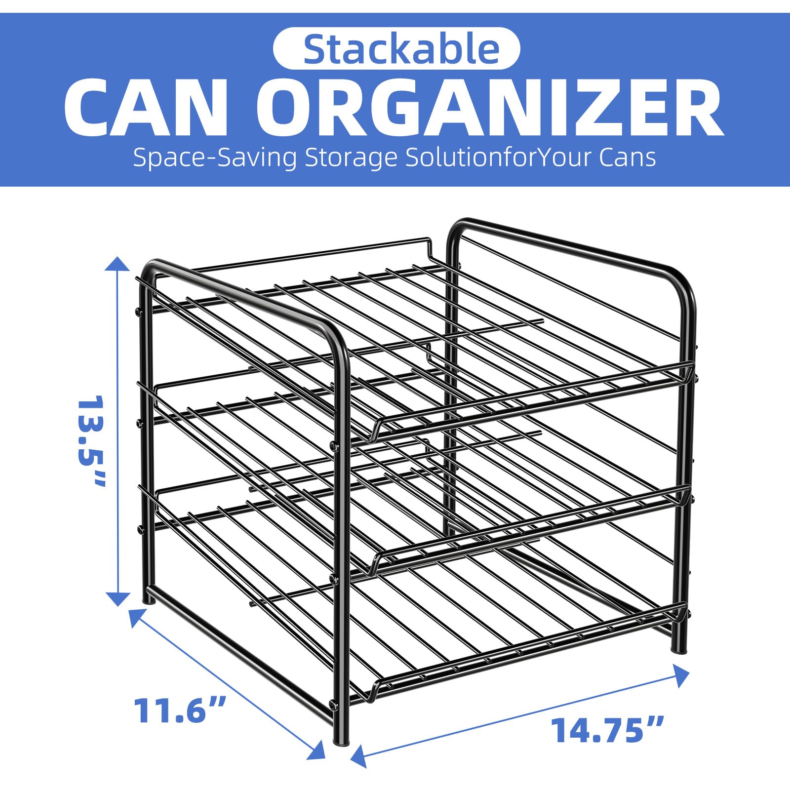 Simple Trending Can Rack Organizer, Stackable Can Storage Dispenser Holds up to 36 Cans for Kitchen Cabinet or Pantry, Black