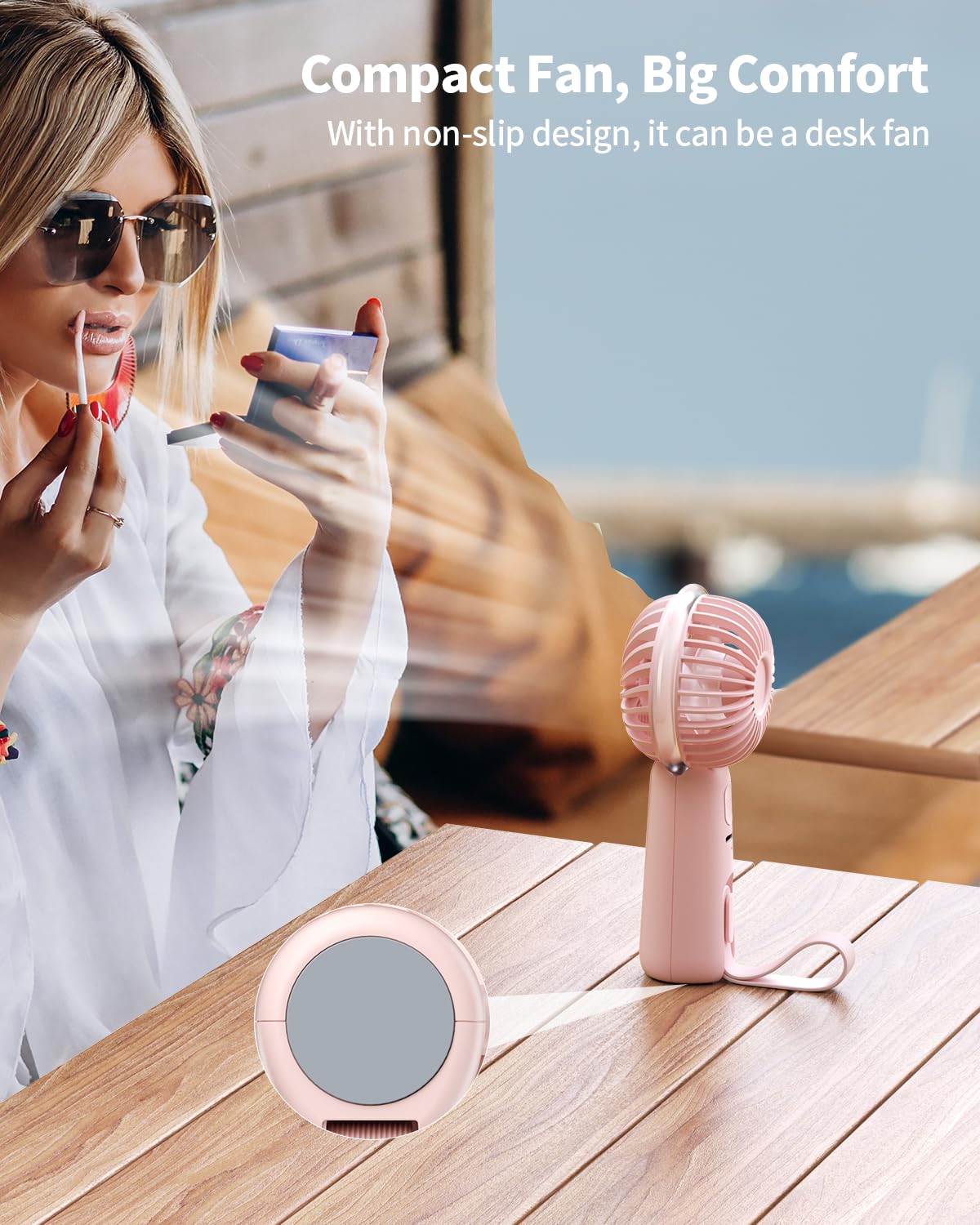 coldSky Portable Handheld Mini Fan, 3 Speeds Personal Small Fan For Makeup Eyelash, Cute Design Rechargeable Desk Fan With Non-slip Base For Travel, Bedroom, Woman, Men