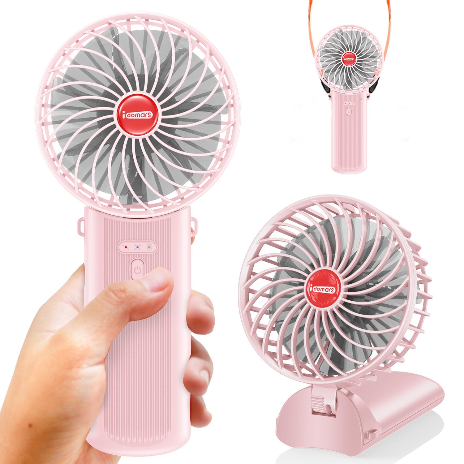 Small Portable Fan Handheld and Rechargeable: Pink Mini Hand Fans 4 Speeds Adjustable Cool Air Wind Multi angle Folding Battery Operated USB Powered Quiet Personal Fans for Women Travel Outdoor Home