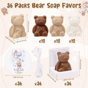 Geosar 36 Pack Bear Baby Shower Favors Baby Shower Soap Favors with Thank You Bear Cards and Boxes for Girls Kids Boys Baby Shower Decoration Guest Gift Supplies (White,light Brown,dark Brown)