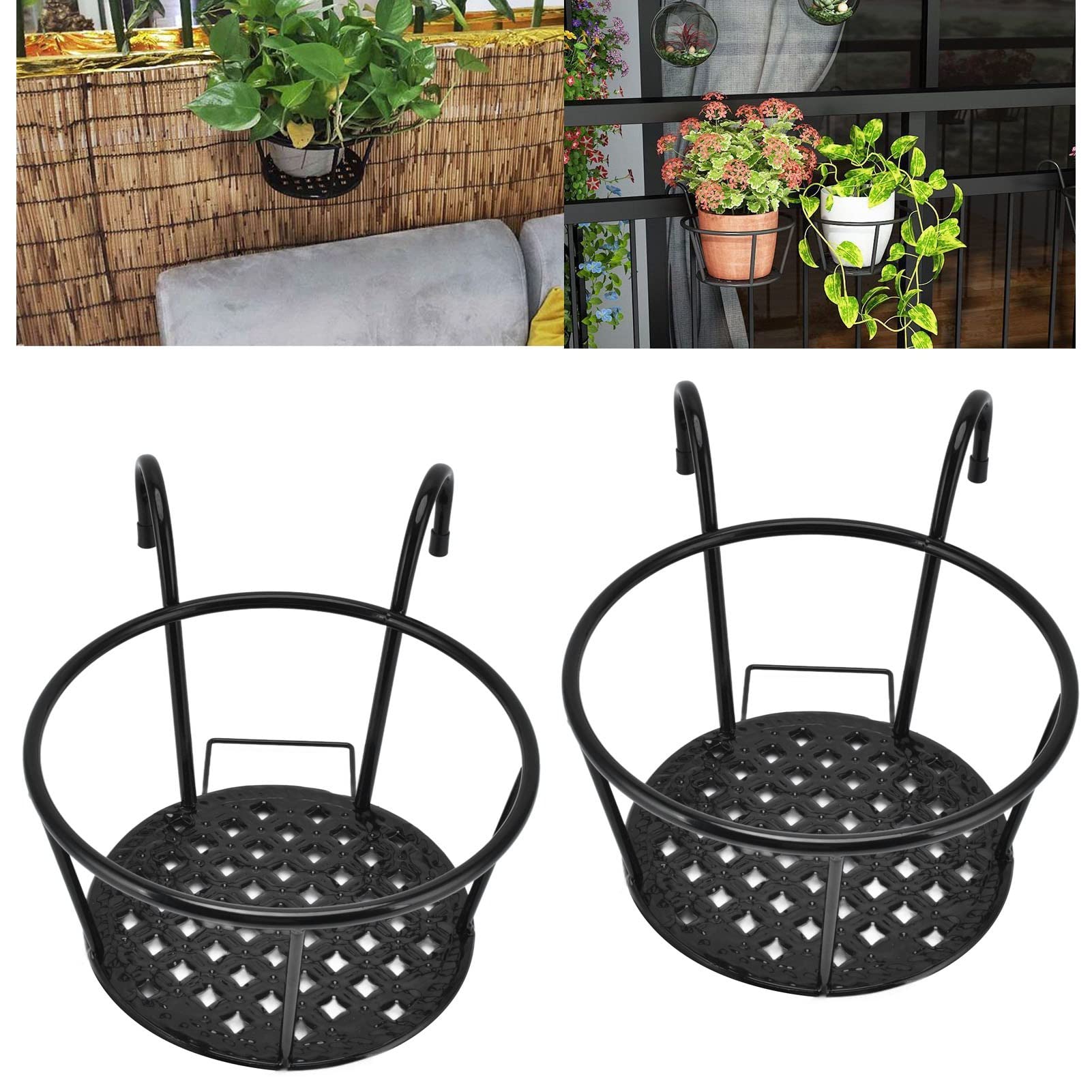 2pcs Hanging Basket Hanging Railing Multipurpose Iron Art Hanging Baskets Hanging Railing Plant Holder Flower Pot Holders for Patio Balcony Porch