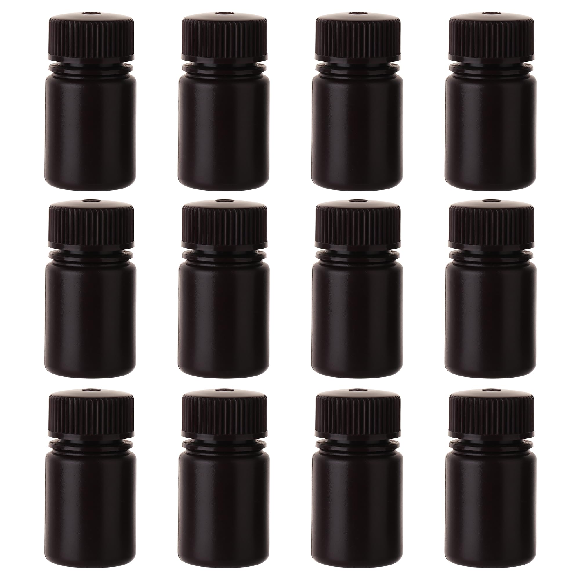 Labvida Amber Reagent Bottle HDPE Wide Mouth Round Small Plastic Bottles, 12 pcs of 30ml Sample Sealing Storage Container for Laboratories, Classrooms, or Storage at Home, LVAL001