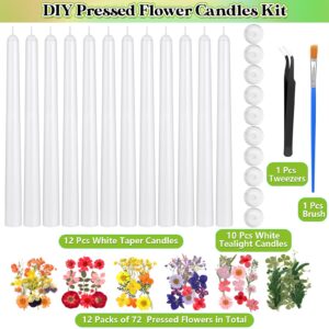 MTLEE 30 Pack Pressed Flower Candles Making Kit 6 Set Dried Pressed Flowers 12 White Taper Candles 10 White Tealight Candles with Tweezers Brush for DIY Candles Crafts Birthday Wedding Party Favors