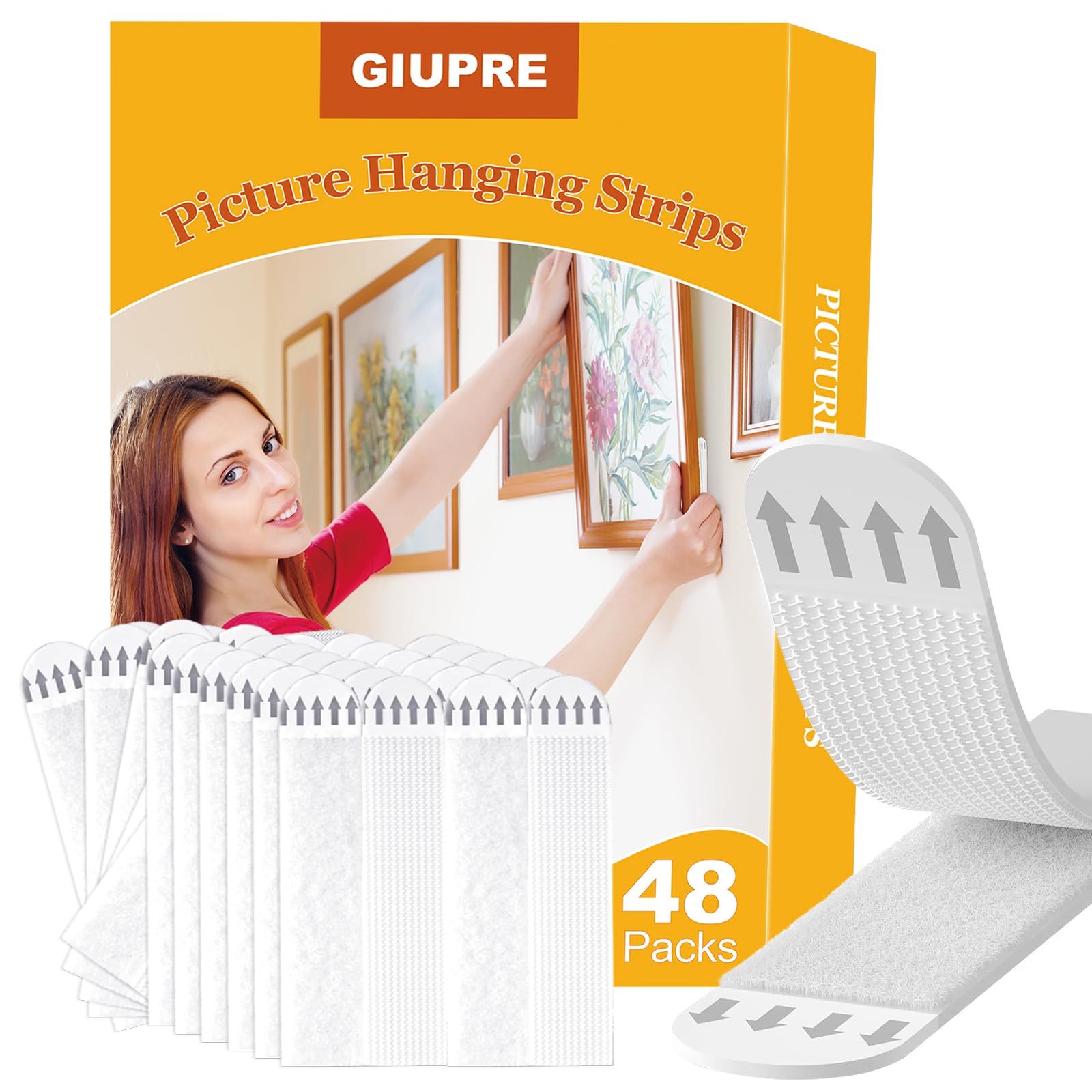 GIUPRE Picture Hanging Strips - 24-Pairs(48 Strips) Wall Sticky for Hanging Pictures on Wall Without Nails, Adhesive Picture Hangers Heavy Duty No Damage Picture Hanging