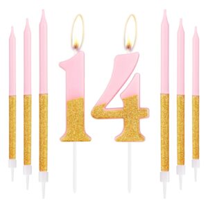 ininger pink gold birthday candles,pink glitter number 14 candles with long candles,birthday 14th candles,girls 14th birthday cake candles decorations,birthday anniversary wedding party