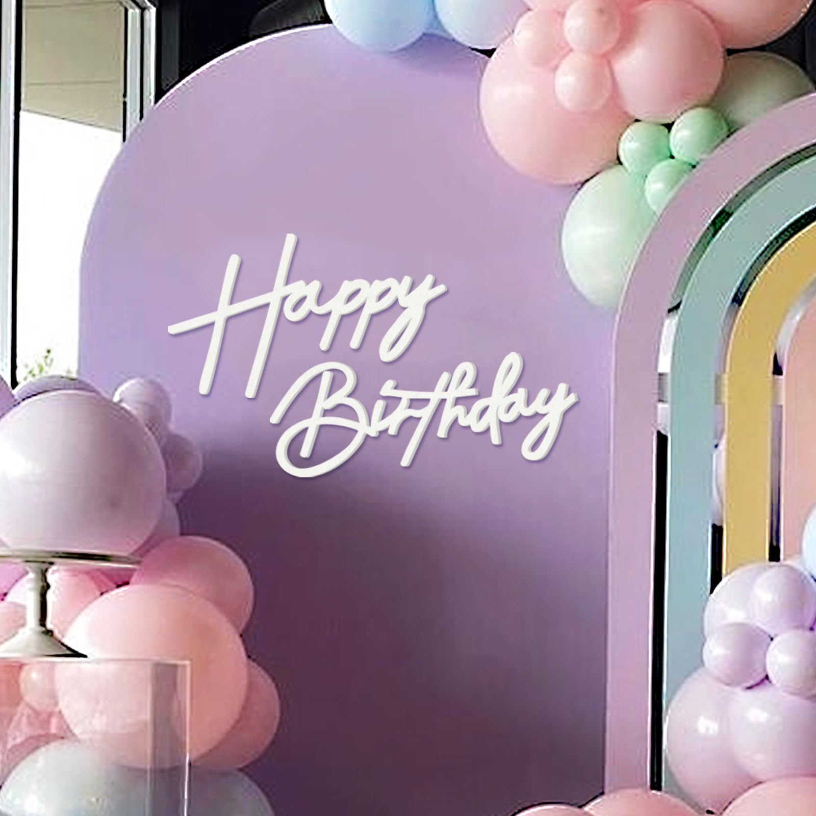 MASTRON Happy Birthday Sign for Backdrop - Felt Happy Birthday Sign for Balloon Arch Birthday Party Balloon Arch Backdrop Decorations for Birthday Party Baby Shower - White