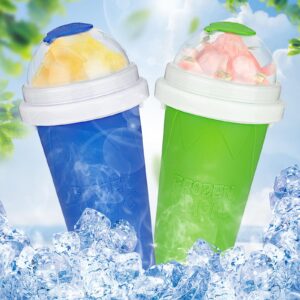 Slushie Maker Cup 2 Pack, Quick Frozen Magic Slushy Cup, Double Layer Silicone Slushie Maker, DIY Cooling Cup Smoothie Squeeze Cup with Lid Straw for Kids, Family