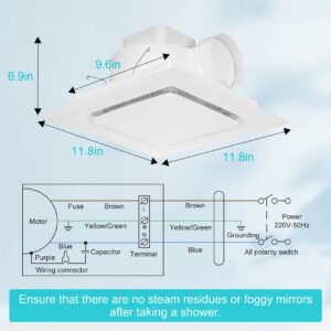 Orsong Bathroom Fan Ceiling Mount Exhaust Ventilation.130 CFM 1.0 Sones 4 Inches Duct Bathroom Exhaust Fan,Very Quiet Ventilation and Exhaust Fan (10 in(Hole Size))，White