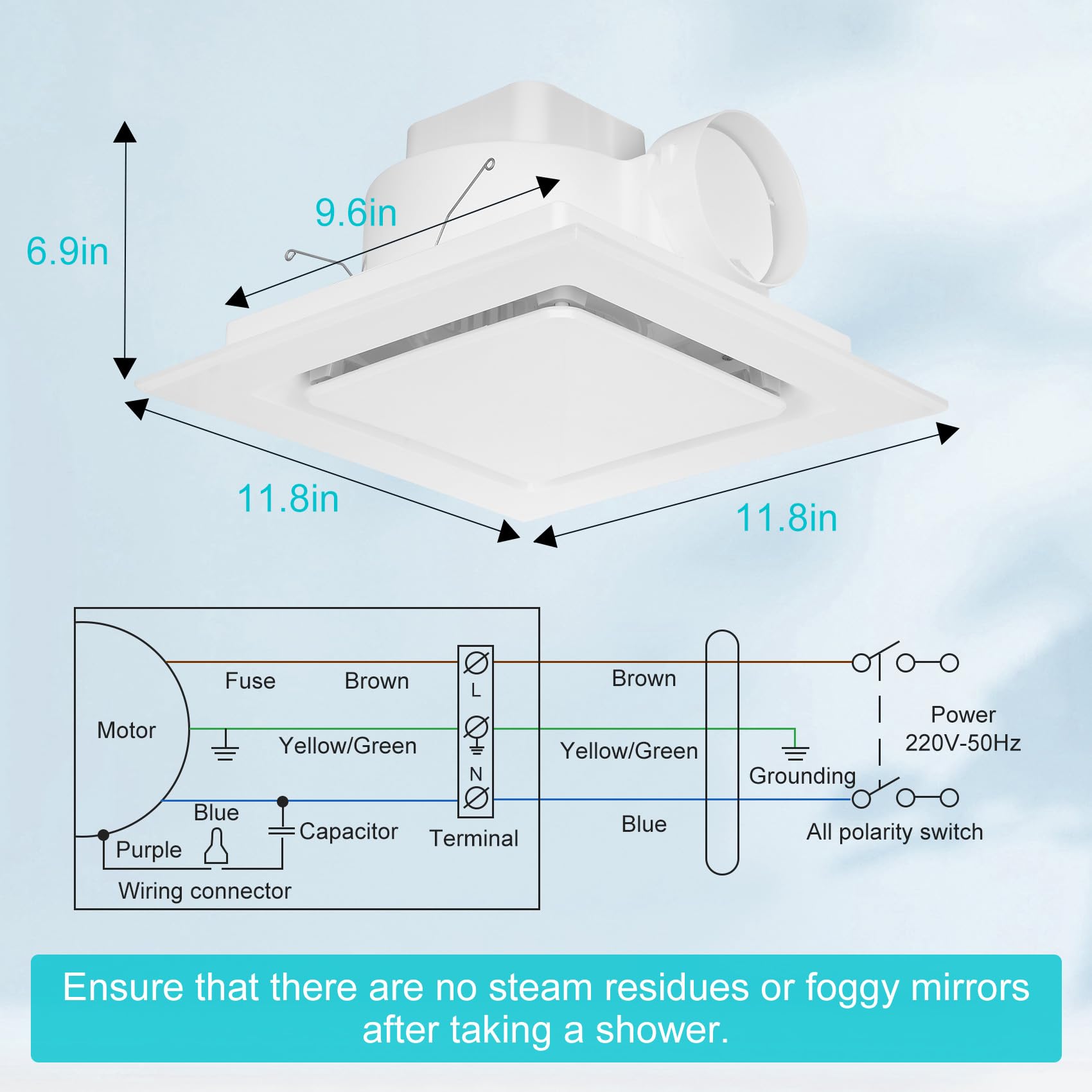 Orsong Bathroom Fan Ceiling Mount Exhaust Ventilation.130 CFM 1.0 Sones 4 Inches Duct Bathroom Exhaust Fan,Very Quiet Ventilation and Exhaust Fan (10 in(Hole Size))，White