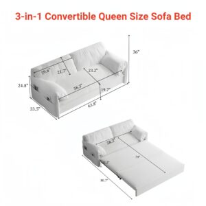 HomSof Pull Bed,3-in-1 Convertible Sleeper Sofa 2 Soft Pillows, Queen+Side Storage, Grey