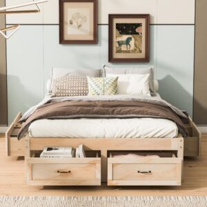 CITYLIGHT Wood Full Storage Bed Frame, Space Saving Full Size Platform Bed with 6 Drawers, Mattress Foundation with Wood Slat Support, Noise-Free, No Box Spring Needed,Antique Natural