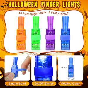 40 Finger Lights Halloween Party Favors for Kids, Light Up Halloween Trick or Treat Toys Bulk Goodie Bags Stuffers Fillers Non Candy Glow in the Dark Halloween Prizes Classroom Favors Party Supplies