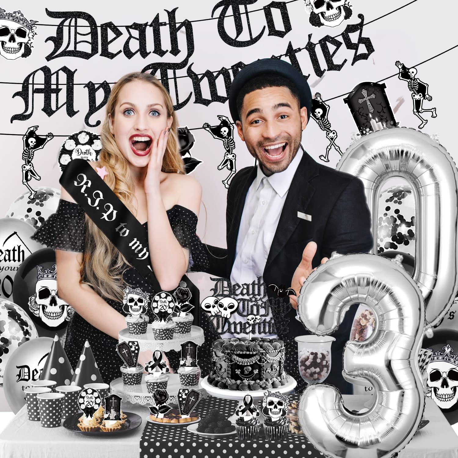 TSVATE Death to My 20s Decorations, Rip 20s Birthday Decorations, Rip to My 20s Birthday Decorations, 30th Birthday Decorations for Her Him Dirty 30 Thirtieth My Youth Funeral Party Decorations Banner