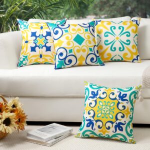 Ohok Outdoor Waterproof Pillow Covers 18x18 Set of 4 Farmhouse Decor Pillow Covers Outdoor Patio Throw Pillow Covers for Patio Funiture Garden Bed Couch Sofa (Abstract)