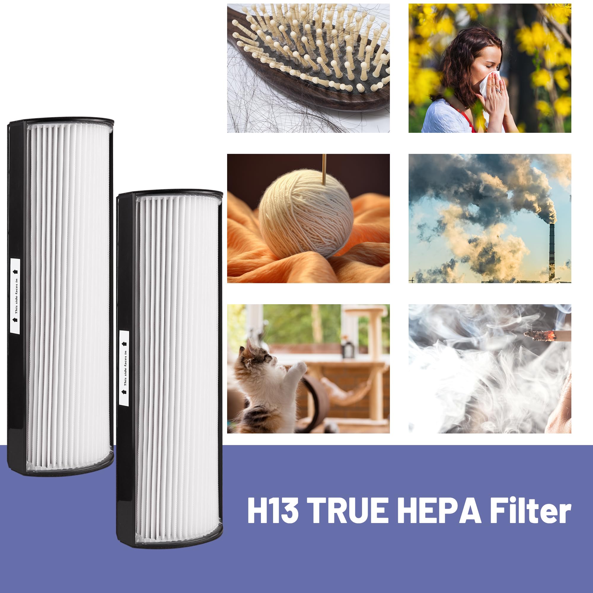 Popurure TPP440F Filter Replacement Compatible with Therapure TPP440 Air Purifier, also fit Models TPP540 TPP640 and TPP640S, with 2 True HEPA （H13）Filter