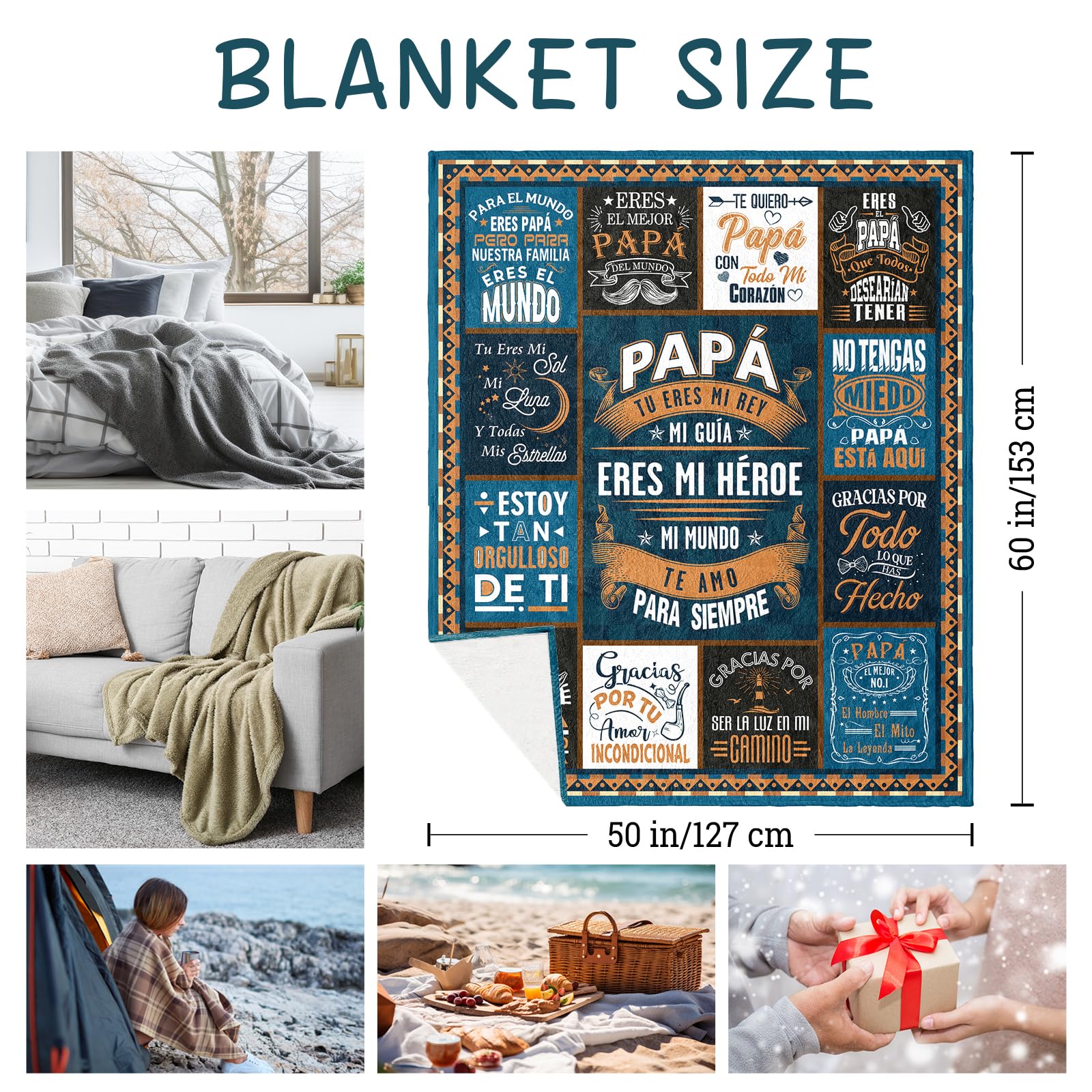 Regalos Para Papá, Dia De Las Padres Papá Regalos, Gifts for Dad Blanket 60x50in, Father's Day Dad Gifts from Daughter/Son, Dad Birthday Gifts, Dad Gifts in Spanish, Regalo De Cumpleaños/Navidad PaPá