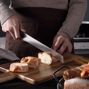 Premium 10 Inches German High-Carbon Stainless Steel Bread Knife - Ultra Sharp Serrated Blade, Full Tang Natural Wooden Handle - Ideal for Slicing Bread Cake Fruits & Vegetables