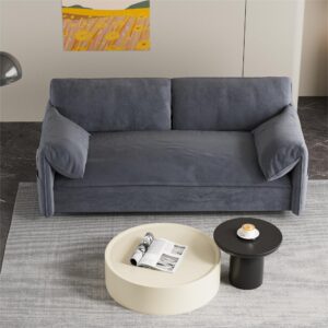 HomSof Pull Bed,3-in-1 Convertible Sleeper Sofa 2 Soft Pillows, Queen+Side Storage, Grey