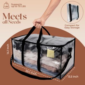 6-Pack Extra-Large, Heavy-Duty, Semi-Transparent Moving Bags Totes for Clothes, Storage, Supplies - Removable and Adjustable Shoulder Straps, Double Zippers, and Reinforced Handles