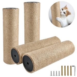 lainballow 4 pcs cat scratching post replacement, natural jute pole cat tree replacement parts, cat scratch pole with 8 m8 screws and 1 wrench for indoor kittens tower (11.8 x 3.3 in)